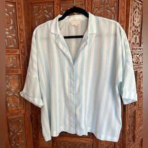 love by gap oversized cotton/midal sheer button up shirt